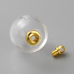 透明なガラスの開閉可能な香水瓶のペンダント  ラウンド  合金と  ゴールドカラー  23.5x18.5mm  穴：2mm&nbsp;GLAA-WH0049-009G