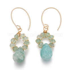 Golden Brass Faceted Teardrop Dangle Earrings&nbsp;EJEW-JE04351-01
