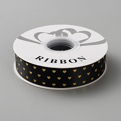ポリエステルリボン  ハート  ギフト包装用  ブラック  1インチ（25mm）  約31.71ヤード（29m）/ロール&nbsp;OCOR-WH0111-99A