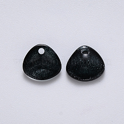 透明スプレー塗装ガラスチャーム  グリッターパウダー付き  花弁  ブラック  7x8x2.5mm  穴：1mm&nbsp;GLAA-R111-01-B11