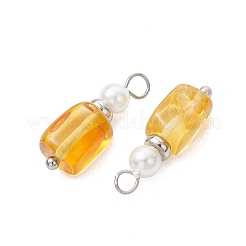 天然琥珀のペンダント  真鍮製のループが付いた長方形のチャーム  プラチナ  19x5.5~6.5x4.5~6mm  穴：2mm&nbsp;PALLOY-JF05594-02