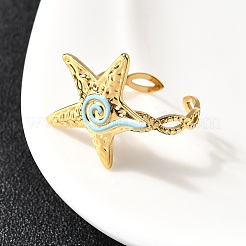 Ocean Theme 304 Stainless Steel & Enamel Cuff Rings for Women&nbsp;RJEW-F192-01A-G