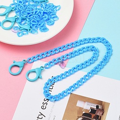 DIYマスク/ガラスチェーン製造キット  304ステンレススチール丸カン8個  80個のアクリルリンキングリング  リーフガラスチャームとプラスチックカニカン  ドジャーブルー  13.5x10.5x3.5mm  穴：1.2mm  94個/袋&nbsp;DIY-YW0002-74A