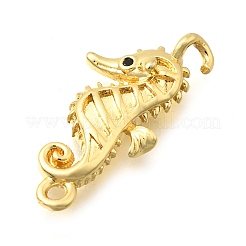 Brass Micro Pave Black Cubic Zirconia Sea Animals Connector Charms&nbsp;KK-C121-03G
