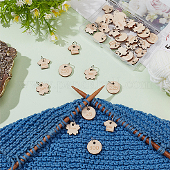 Flower & Clothes & Flat Round Wood Pendant Locking Stitch Markers&nbsp;HJEW-FG00008