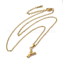 PVD真空メッキ201ステンレスネックレス  文字L  文字y  17.80インチ（45.2cm）  ペンダント：23x13.8x3mm&nbsp;NJEW-H033-01G-Y
