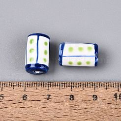 ハンドメイドの磁器セラミックビーズ  手描き  ドット柄を持つ列  ファミーユスタイルバラ  黄緑  17x10mm  穴：2.5mm&nbsp;PORC-Q005-04B