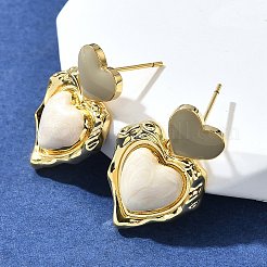 Heart Brass Enamel Stud Earrings&nbsp;EJEW-Z086-17G-01