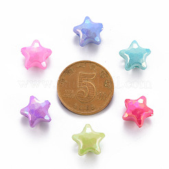 不透明なアクリルビーズ  染め  ABカラー  多面カット  スター  ミックスカラー  10x11x7mm  穴：2mm&nbsp;X-TACR-S153-36I