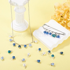 70 個 5 色のガラスパールペンダント  ラウンドチャーム  鉄パーツ  ミックスカラー  14mm  穴：3mm  14個/カラー&nbsp;PALLOY-TAC0321