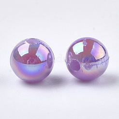 プラスチックビーズ  ABカラーメッキ  ラウンド  紫色のメディア  6mm  穴：1.6mm&nbsp;X-OACR-S027-6mm-05