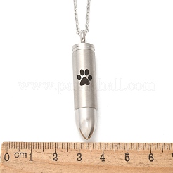 304 Stainless Steel Paw Print Bullet Shape Pet Memorial Keepsake Urn Ashes Pendant Necklaces&nbsp;NJEW-P326-03P