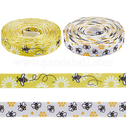 2 Rolls 2 Styles Polyester Bees Printed Grosgrain Ribbons&nbsp;SRIB-CY0001-10