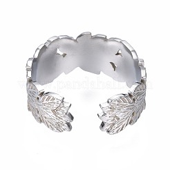 Non-Tarnish 304 Stainless Steel Leaf Wrap Open Cuff Ring&nbsp;LS-RJEW-T023-27P