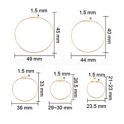 304ステンレスペンダント  フープピアスパーツ  リング  ゴールドカラー  23.5x21~23x1.5mm / 29~30x26.5x1.5mm / 36x33x1.5mm / 44x40x1.5mm / 49x45x1.8mm  穴：1mm  ピン：0.7mm  30個/セット&nbsp;STAS-CJ0007-02
