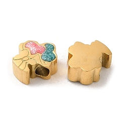 イオンプレーティング（IP）304ステンレススチールエナメルビーズ  蝶結びの花束  18KGP本金メッキ  8x7x3.5mm  穴：2mm&nbsp;STAS-Q301-01G