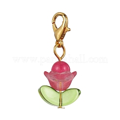 Flower Natural Jade & Glass Pendant Decooration&nbsp;HJEW-JM01605