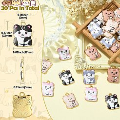 30個5スタイルプリントアロイペンダント  ゴールドカラー  カドミウムフリー＆ニッケルフリー＆鉛フリー  猫の形のチャーム  ミックスカラー  22x17x3mm  穴：2mm  6個/スタイル&nbsp;ENAM-CJ0005-51