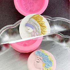 3Dの女の子の顔のフォンダン型キットをDIY  木製のクラフトスティック入り  プラスチックピペット  ラテックス指サック  プラスチック計量カップ  プラスチックスプーン  ショッキングピンク  80x36mm  内径：65mm  1 PC&nbsp;DIY-OC0003-47