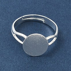 調整可能なブラス パッド リング設定  平らなブランクの丸い指輪ベーストレイ  ラックめっき  長持ちメッキ  鉛フリー＆カドミウムフリー  925銀メッキ  トレイ：10mm  3mm  内径：17mm&nbsp;KK-K414-05A-S