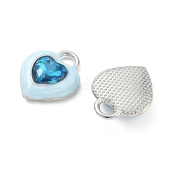 合金ラインストーンペンダント  ハートチャーム  エナメル  長持ちメッキ  プラチナ  18.5x15x6mm  穴：2.5x4mm&nbsp;FIND-D044-04P