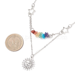 Chakra Gemstone Chip Beaded & Alloy Sun Moon Star Planet Pendant Brass Cable Chain Necklaces for Women&nbsp;NJEW-JN05794