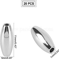 304ステンレススチールビーズ  ライス  ステンレス鋼色  11x5mm  穴：1mm  20個/箱&nbsp;STAS-UN0005-63