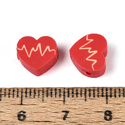 バレンタインデーの手作りポリマークレイビーズ  ハート  レッド  7.5~9.5x8.5~10.5x3.5~5mm  穴：1.8~2mm&nbsp;CLAY-T023-15