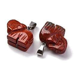 天然石レッドジャスパーペンダント  201ステンレススチール製金具付き  象  19x22x10mm  穴：4x8mm&nbsp;G-B127-05P-07