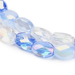 電気メッキガラスビーズ連売り  オーバル  多面カット  コーンフラワーブルー  6x4.5x3mm  穴：1mm  約60個/連  14.17''（36センチメートル）&nbsp;EGLA-P067-02A-03