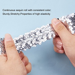 プラスチックpaillette弾性トリム  スパンコールリボン  装飾アクセサリー  銀  45x2mm  10 m /ロール&nbsp;PVC-PH0001-13
