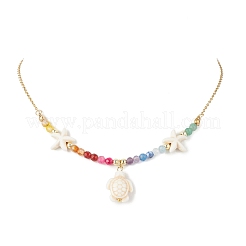 Beach Synthetic Turquoise Turtle Starfish Pendant Necklaces&nbsp;NJEW-JN05251