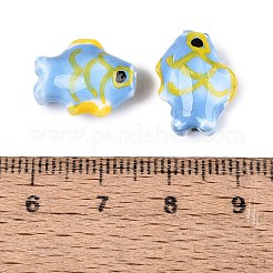 手作りの陶器ビーズ  ファミーユは磁器バラ  手描き  魚  コーンフラワーブルー  15~16x11.5~12.5x7.5~8mm  穴：1.5~1.8mm&nbsp;PORC-Q007-09E
