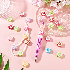 UVメッキプリント不透明アクリルビーズ20個  虹色の  花  ミックスカラー  17x18x6.5mm  穴：2.5mm&nbsp;OACR-TADJ0001-06