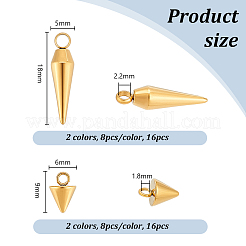 32個 4スタイル 201ステンレススチールペンダント  コーンチャーム  ミックスカラー  9~18x5~6mm  穴：1.8~2.2mm  8個/スタイル&nbsp;FIND-UN0016-20