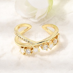 Brass Micro Pave Cubic Zirconia Enamel Cuff Rings for Women&nbsp;CU-CBAE7DF-13G-02