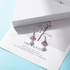 天然アメジストチップビーズダングルピアス  真鍮の海をテーマにした女性用ロングドロップピアス  混合形状  アンティークシルバー  50~55mm  ピン：0.7mm&nbsp;EJEW-JE04890-03