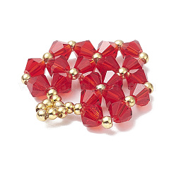 ガラスビーズのペンダント  真鍮パーツ  ハートチャーム  レッド  25.5x21x4mm  穴：2mm&nbsp;PALLOY-TA00034