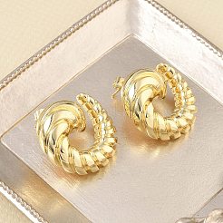 女性用ツイスト真鍮スタッドピアス  ハーフフープピアス  ゴールドカラー  26x25mm&nbsp;KK-CBAD851-22G