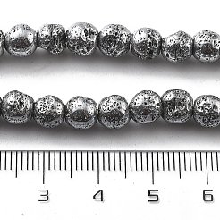 電気メッキされた天然溶岩岩ビーズ連売り  ラウンド  プラチナメッキ  6mm  穴：1.2mm  約69個/連  16.14''（41センチメートル）&nbsp;G-A251-B01-01C