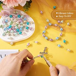90Pcs 9 Colors Pearlized Glass Pearl Connector Charms&nbsp;PALLOY-TA0002-49A