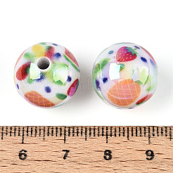 印刷された不透明なアクリルビーズ  丸くフルーツ柄  ABカラー  オレンジ、スイカ、パイナップル  15.9mm  穴：2.8mm&nbsp;X1-MACR-T048-04B