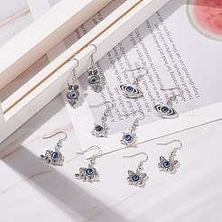 樹脂のナザールボンジュウダングルイヤリング付き合金チャーム  女性のための真鍮のアクセサリー  アンティークシルバー  30~40mm  ピン：0.6mm&nbsp;EJEW-JE04926