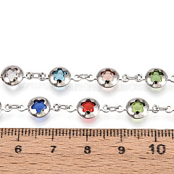 手作りの真鍮製フラットラウンド、スターリンクチェーン付き  ガラスと  ハンダ付け  スプールで  プラチナ  13x7x3mm  約16.40フィート（5m）/ロール&nbsp;CHC-N024-08P