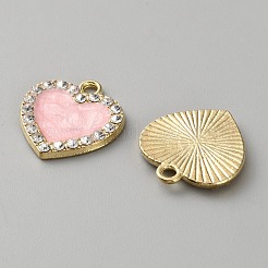 合金エナメルチャーム  ラインストーン付き  ゴールドカラー  ハートチャーム  ピンク  19x17.5x2mm  穴：2mm&nbsp;ENAM-F153-01G