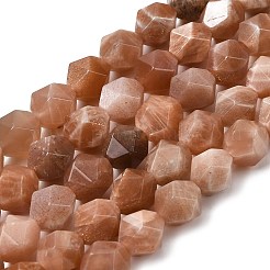 天然石ピーチ色ムーンストーンビーズ連売り  スターカットラウンドビーズ  多面カット  9~10x9~10x9~10mm  穴：1~1.4mm  約38~40個/連  14.88''（15.08''センチメートル）&nbsp;G-Z119-A18-03