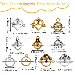 100セット10スタイルの合金マンテル  ブレスレットの閉鎖  カドミウムフリー＆鉛フリー  混合図形  ゴールデン＆シルバー  10セット/スタイル&nbsp;FIND-SZ0002-15