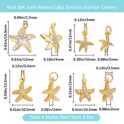 12Pcs 4 Styles Brass Micro Pave Grade AAA Cubic Zirconia Pendants&nbsp;ZIRC-BBC0002-71