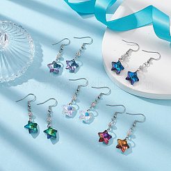 スターグラスダングルイヤリング  女性用304ステンレスジュエリー  ミックスカラー  45mm  ピン：0.7mm&nbsp;EJEW-JE05258