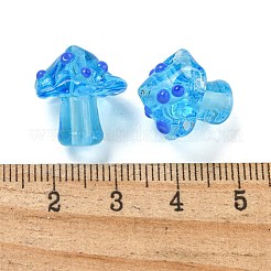 手作りのでこぼこランプワークビーズ  キノコ  ブルー  15~17.5x15~15.5x15mm  穴：1.2~1.6mm&nbsp;LAMP-S067-01G